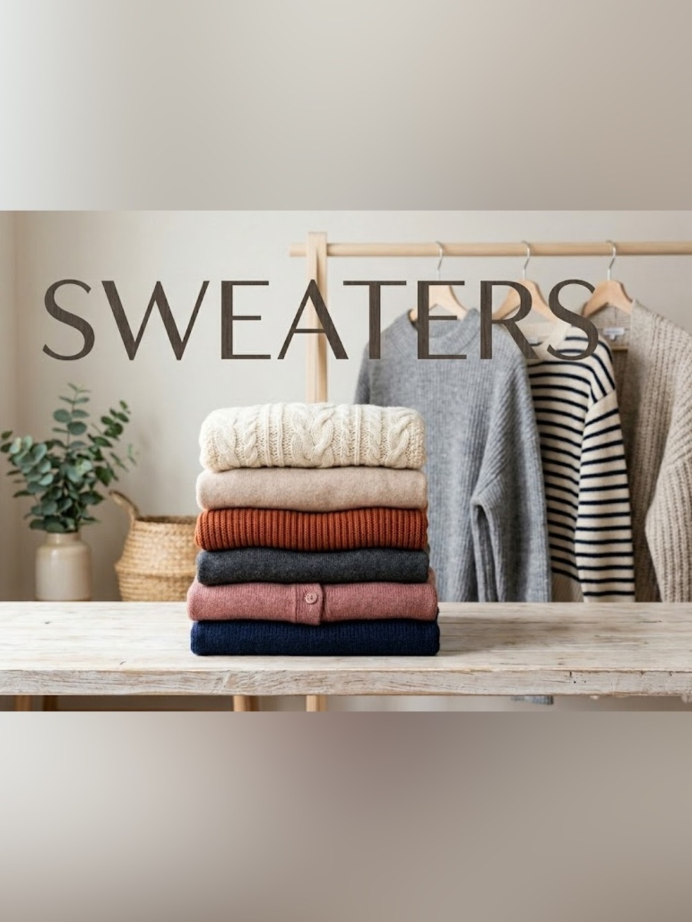 Stacked Women's Sweater Collection - Cream, Beige, Rust, Charcoal, Mauve, Navy